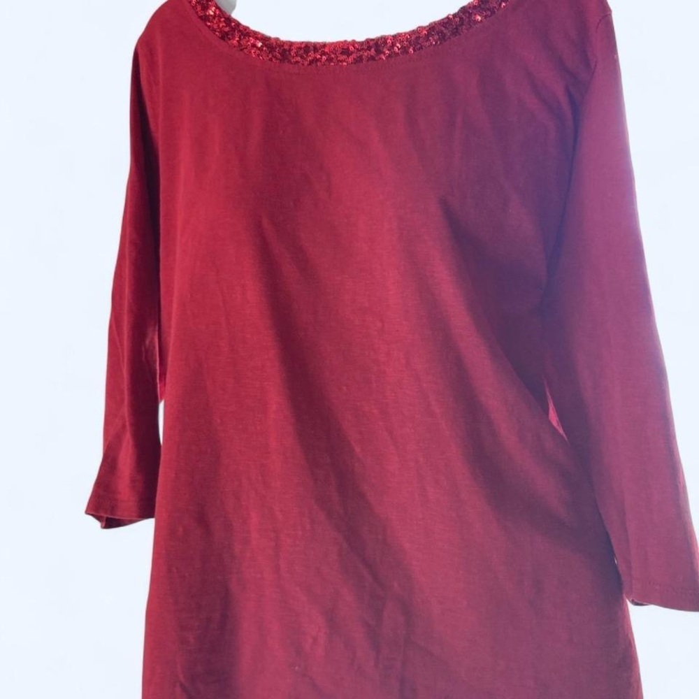 Coldwater Creek red sequin top with 3/4 sleeves and scoop neck XL